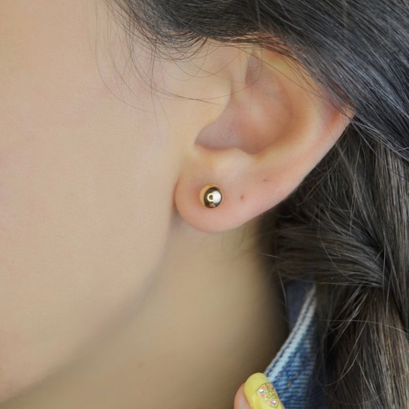 Stud Bead Ball 5mm Earrings 18k Gold Plated Luxury Jewelry - Picture 3 of 12